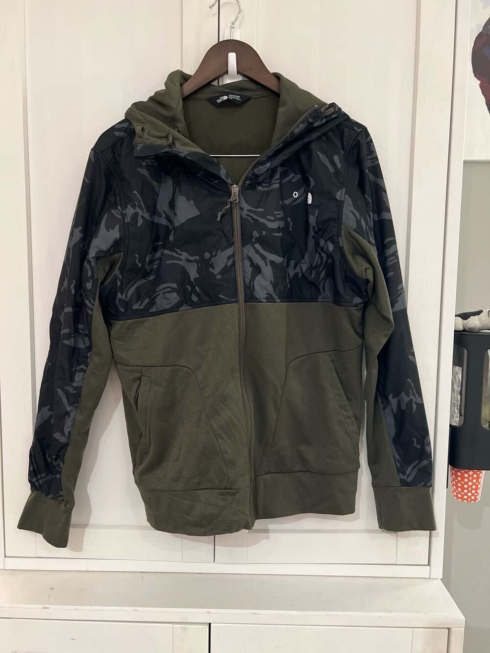 The North Face Men's Tekware Grid Hybrid Full-Zip Hoodie Olive Green Camo Size M